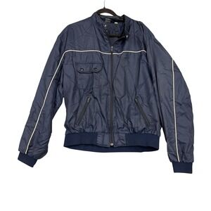 Vintage Holloway Jacket Mens Big 1X Blue Nylon Windbreaker Made USA Full Zip